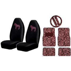 Embroidered Unique Pink Zebra High Back Seat Covers with Zebra Style 