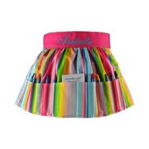  PINK MULTI STRIPE APRON THAT HOLDS WASHABLE CRAYONS 