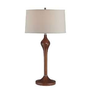   Table Lamp, Walnut Wood with Off White Fabric Shade