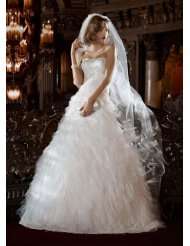 Davids Bridal Wedding Dress Beaded Lace Gown with Feathery Tulle 