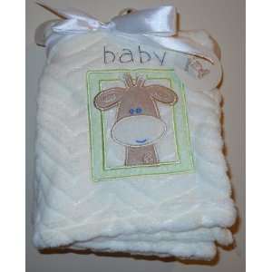 Baby Giraffe Embroidered Plush Blanket   Cream Baby