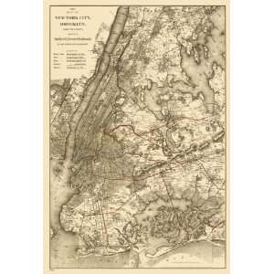  NEW YORK & BROOKLYN NY ELEVATED RAILROAD MAP 1885