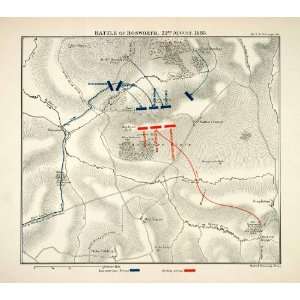  1892 Lithograph Map Battle Bosworth War Roses Lancastrian 