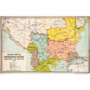 1919 Lithograph Bulgaria Map Boundaries Pre War Hungary Serbia Greece 