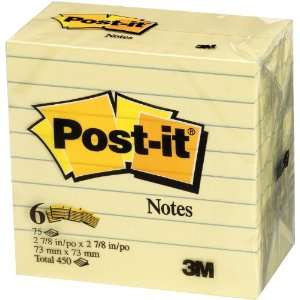 Post it Notes, Original Pad, 3 Inches x 3 Inches, Lined, Canary Yellow 