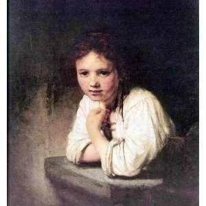 Oil Painting A Young Girl Leaning On A Window Sill Rembrandt van Rij