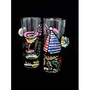  Caribbean Excitement Design   Hand Painted   Shooter Glass 