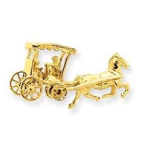  14k Gold Solid Polished 3 Dimensional Horse & Carriage 