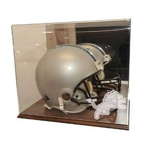Detroit Lions Full Size Helmet Display Case with Walnut Finished Base