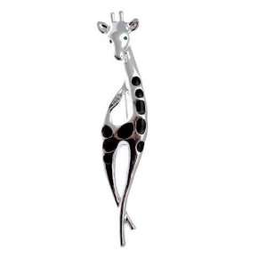 Acosta Brooches   Silver Colored with Black Enamel   Modern Giraffe 
