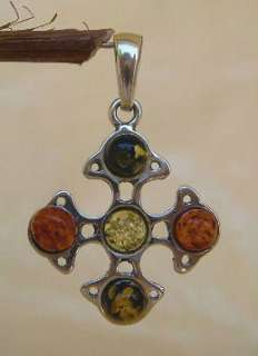 BALTIC MULTICOLOR, HONEY or GREEN AMBER & STERLING SILVER PENDANT 