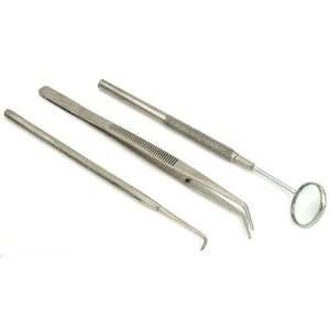  3 Dental Pick Inspection Mirror Bent Nose Tweezers Tool 