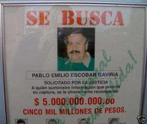 Official Colombian Pablo Escobar Wanted Poster Color #3  