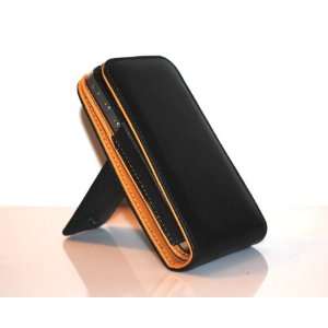 Black Genuine Leather Flip Pouch Cover Case with 360* Viewing Angle 