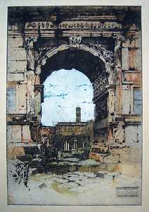 LUIGI KASIMIR Signed 1923 Original Color Etching Rome, Arch of Titus