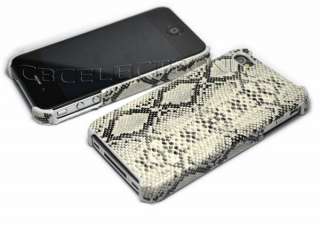 New White Snake Skin design PU Leather Hard Case cover for iPhone 4G 