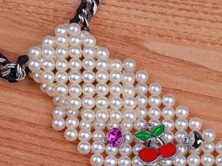 Harujuku Faux Pearl Bead Tie Mini Lucky Charms Metal Ribbon Link Chain 