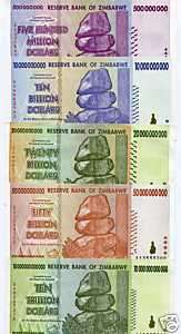 ZIMBABWE TRILLION BILLION MILLION INFLATION MONEY SET  