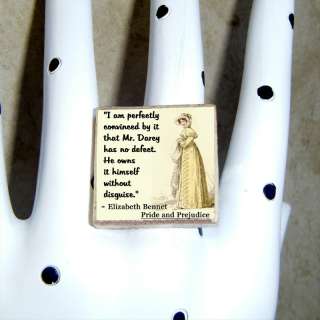 PRIDE and PREJUDICE Jane Austen Altered Art RING quote  
