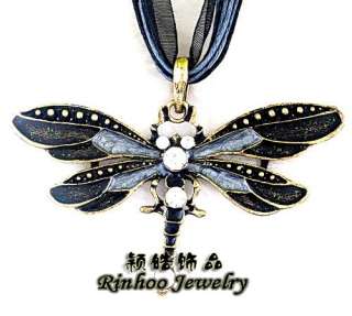 6X dragonfly 43*71mm alloy&rhinestone Necklace FREE  