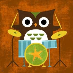  Owl Band Drummer Canvas Reproduction