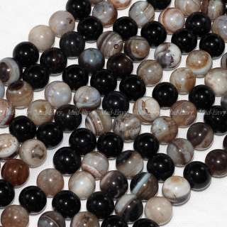 10mm Black Stripe Band Agate Gemstone Round Beads 16  