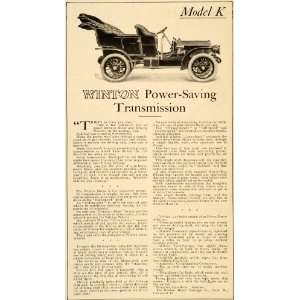  1905 Ad Winton Power Saving Transmission Model K Car 