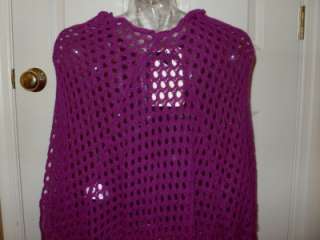 Zara Fuschia Purple Open Weave Wool Blend Poncho Sweater NWT M  