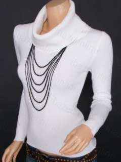 New Womens Soft Knit Turtleneck Long Sleeves Casual Top Blouse  