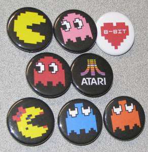 Lot 8 Classic Pac Man Atari Buttons Pins Badges  