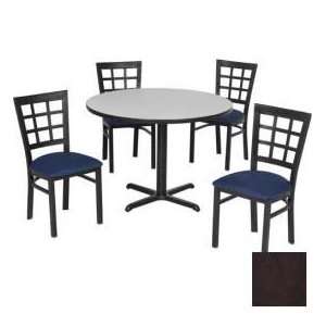   Pane Back Chair Set, Figured Mahogany Laminate Table/Blue Vinyl Chair