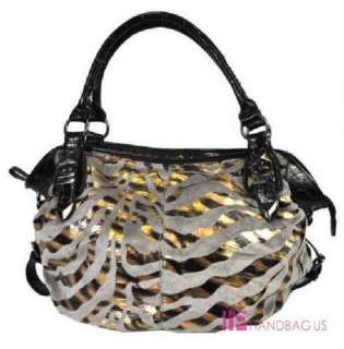 New Metallic Animal Print FELT SUEDE Zebra Stripe Hobo Handbag Purse 