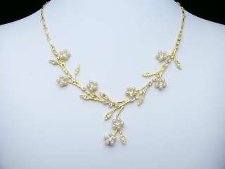 Gold Flower Wedding Crystal Pearl Necklace Set 1144  