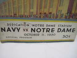 Vintage 1930 Navy vs Notre Dame Football Program Dedication Stadium 