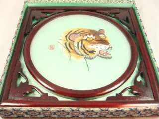 Vintage Tiger Needle Embroidery Cherry wood Frame stand  