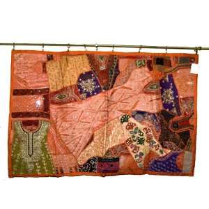  Orange Lustre India Moti Beaded Tapestry Wall Hanging 