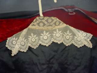 1800s Antique Ladies Black Satin MOURNING BLOUSE w/Lace Glass Faceted 