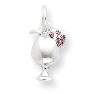  Sterling Silver Pink Preciosa Accented Wine Glass Charm Jewelry