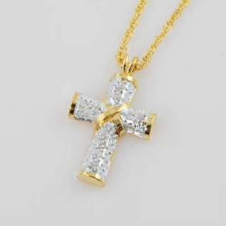 20 14kt Gold Ep 2 tone Clear Cz Puffed Cross Pendant  