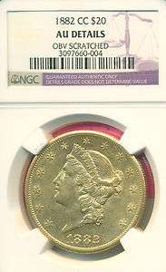 1882 CC NGC AU DETAILS CARSON CITY $20 GOLD LIBERTY  