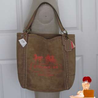   Coach Poppy Horse & Carriage Large Suede Tote Brown 19024 $458  