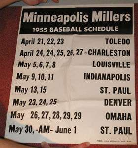1955 MPLS Millers Gluek Beer Baseball Schedule Poster  