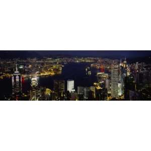  Buildings Illuminated at Night, Hong Kong Photographic 