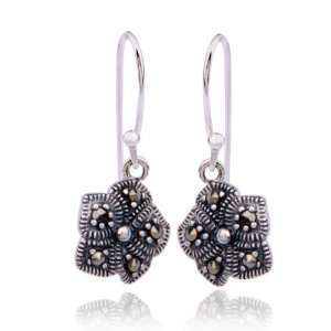    Sterling Silver Marcasite Mini Flower Drop Earrings Jewelry