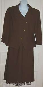 LESLIE FAY Chocolate Brown DRESS SUIT JACKET & SKIRT size 12 Womens 