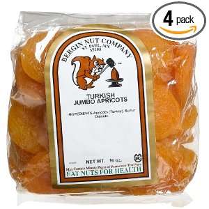 Bergin Nut Company Apricots TurkishJumbo, 16 Ounce Bags (Pack of 4 