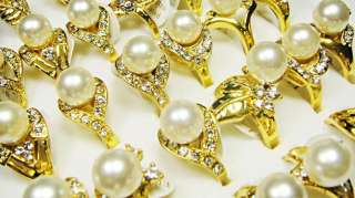 wholesale jewerly 25pcs pearl Rhinestone Gold tone Ring  