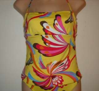 BCBG MAXAZRIA Yellow Print Tankini Bikini Swimsuit M  