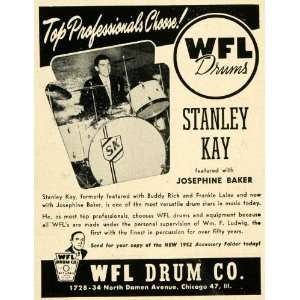 1952 Ad WFL Drum Stanley Kay Percussion Josephine Baker 