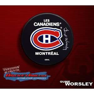  Gump Worsley Autographed Hockey Puck   Montreal Canadiens 